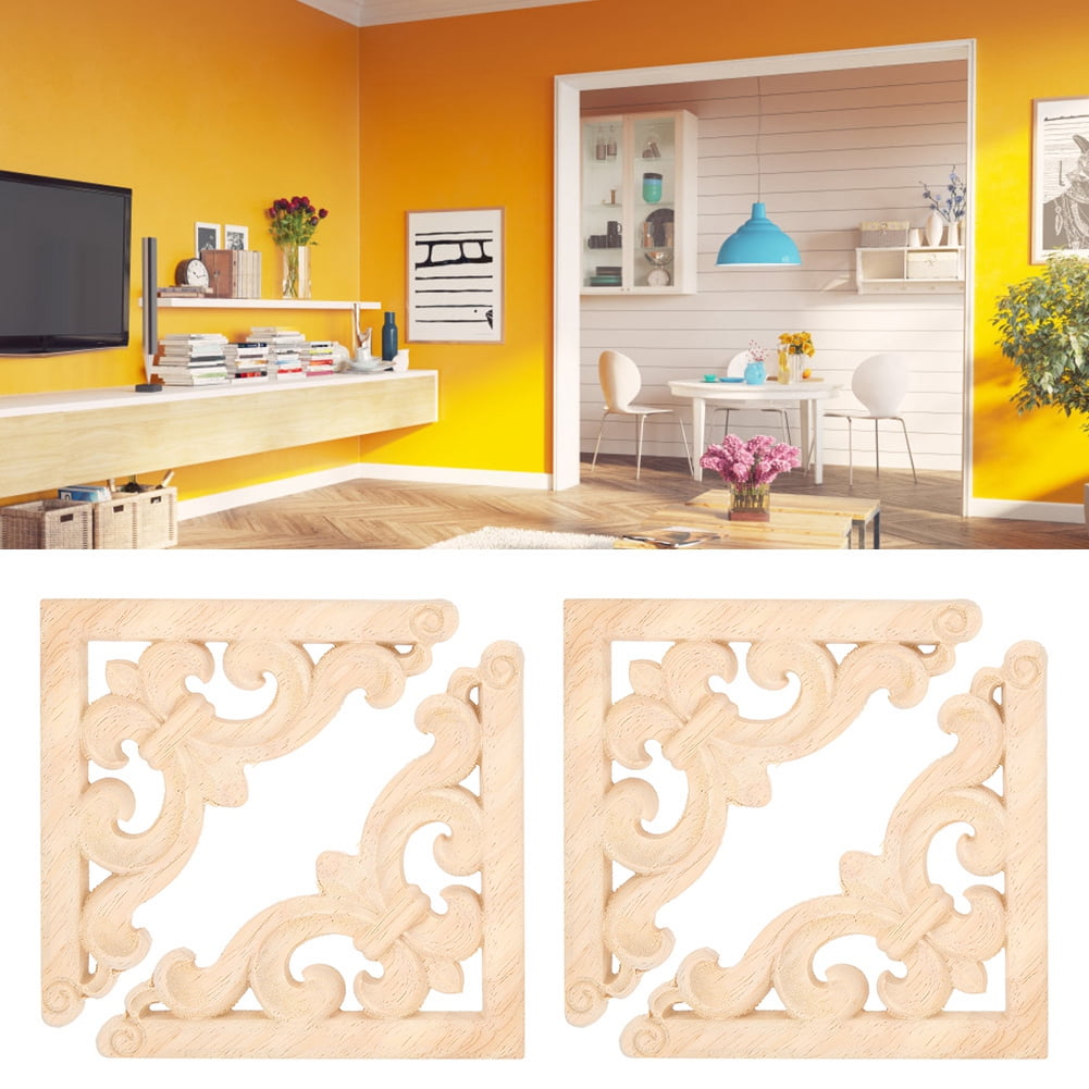 European Style Wood Carved Corner Applique Decor For Cabinet Box Furniture Doors