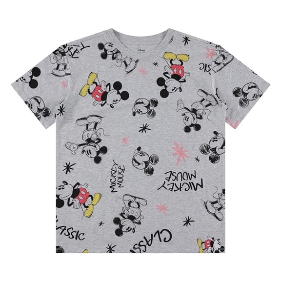 Disney Women's Mickey Mouse Shirt, Printed Allover Disney T-Shirt Light Heather Grey – M