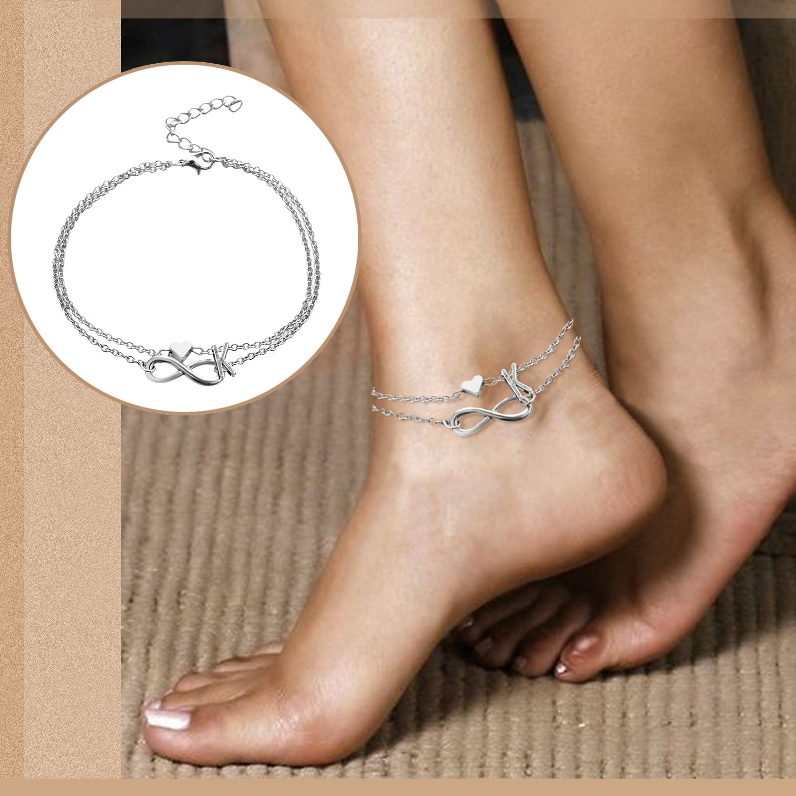Infinity Stars Pearl Turquoise Tassel Double Layers Beach Foot Anklet G
