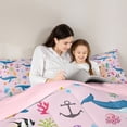 thumbnail image 4 of Manfei Cartoon Whale Starfish Jellyfish Queen Comforter Set for Girls, Pink Nautical Print Bedding Comforter Set, Pink Reversible 3pcs, 1 Comforter and 2 Pillowcases, 4 of 6