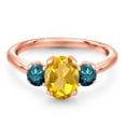 thumbnail image 3 of Gem Stone King 1.84 Ct Oval Yellow Citrine Blue Diamond 18K Rose Gold Plated Silver Ring, 3 of 6