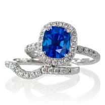 2.55 Carat 7mm Cushion Cut Unique Sapphire And Moissanite Diamond Bridal Ring Set on 10k White Gold