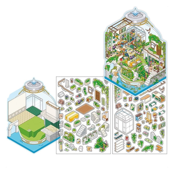 DIY 3D Sticker Scene 8 DIY 3D Stickers Make Your Own Mini Room Scenes Cute Cartoon 3D Miniature Scene Stickers Book 3D Sticker for Adults Kids Stress Pass The