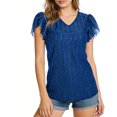 thumbnail image 1 of Craaazy Womens Plus Size Shimmer V Neck T-Shirt with Ruffle Flutter Sleeves Solid Color Top for Casual Occasions, 1 of 7