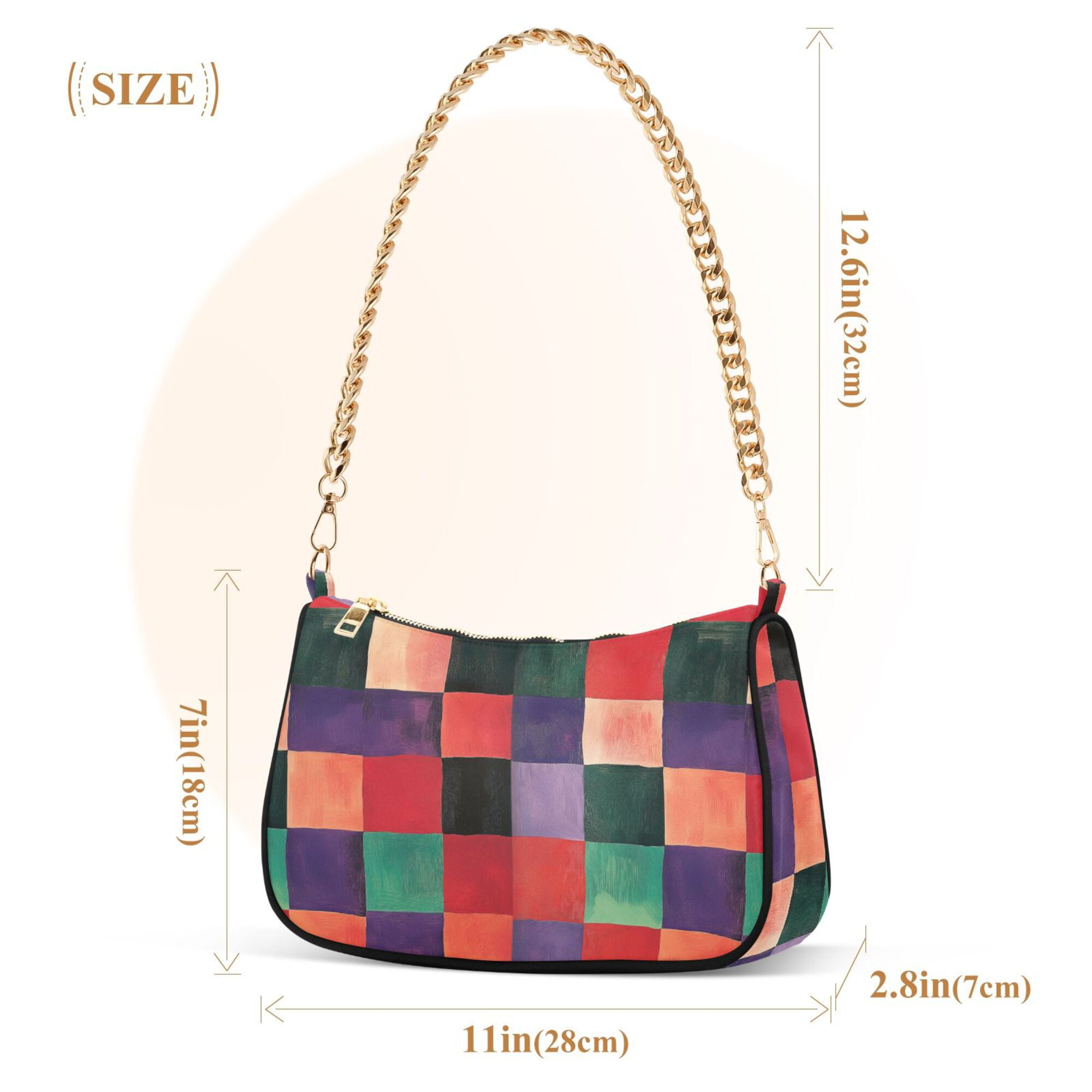 FORMRS Womens Shoulder Bag with Chain Strap Clutch Purse Cute Tote Handbag, Red and Purple Plaid Pattern