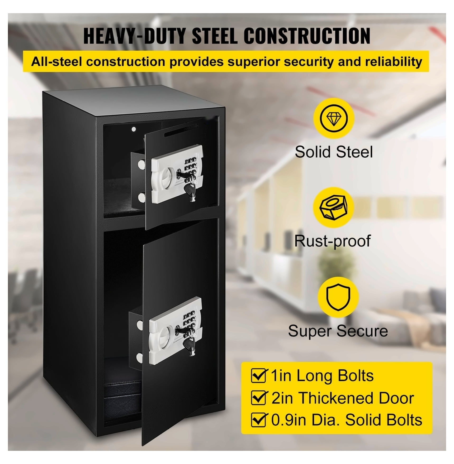 Large Double Door Safe Box 2.6 cu ft Steel Safe with Digital Lock for Money Gun Jewelry
