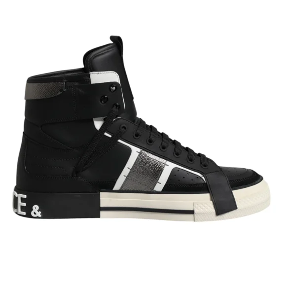 DOLCE & GABBANA Chaussures Logo en Cuir Noir pour Hommes EU46/US13 1200usd