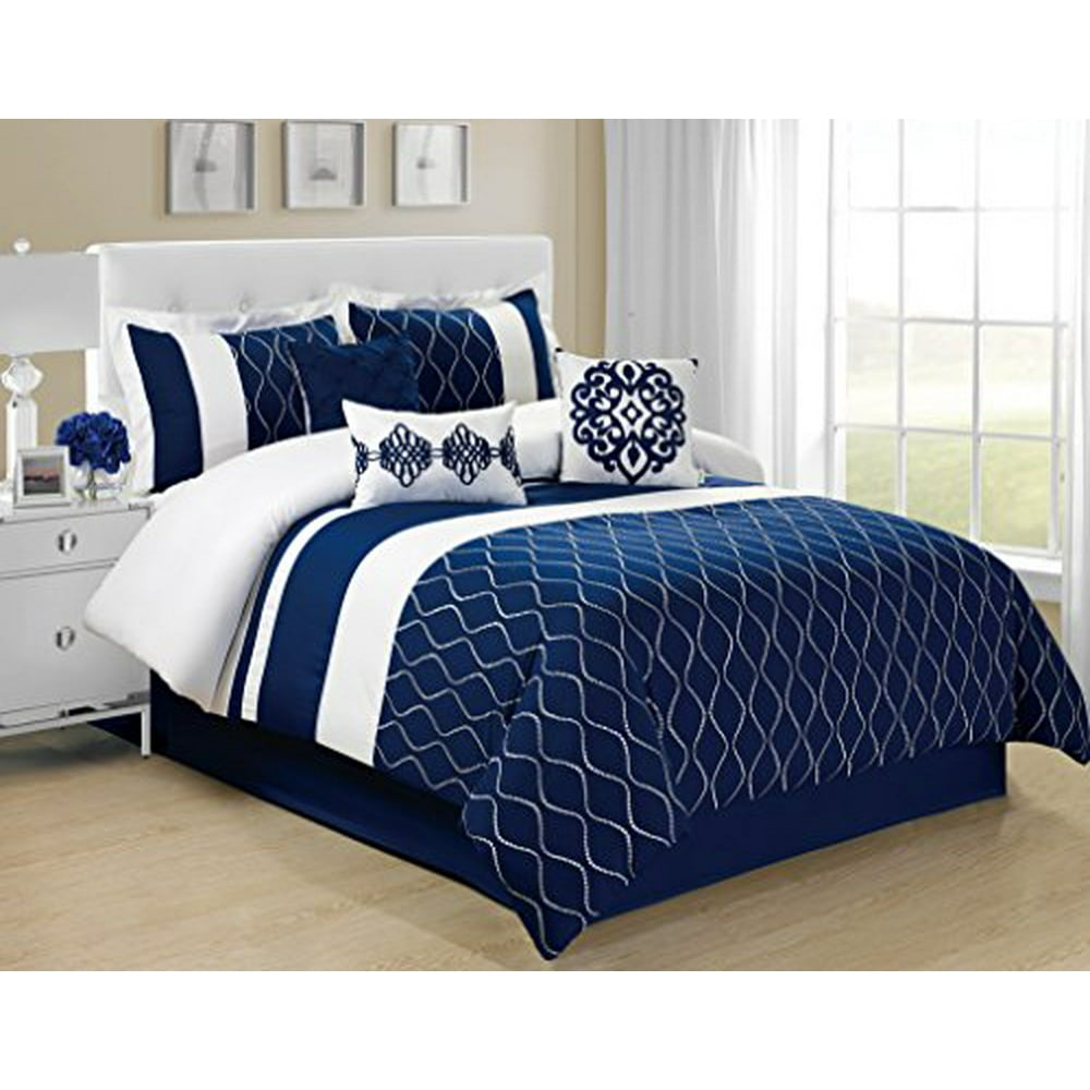 7 Piece Malibu Wave Embroidery Clearance Bedding Comforter Set Fade