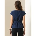 thumbnail image 3 of DARING DIVA Women's Cap Sleeve Boat Neck Office Belted Peplum Top XS Dark Blue, 3 of 6