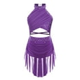 thumbnail image 3 of TSSOE Kids Girls Figure Skating Dress Cutout Strappy Back Rhinestones Skirted Leotard Ballet Lyrical Purple 6, 3 of 7