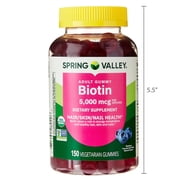 Spring Valley Organic Biotin Vegetarian Gummies, Blueberry Flavor, 5000 mcg, 150 Count