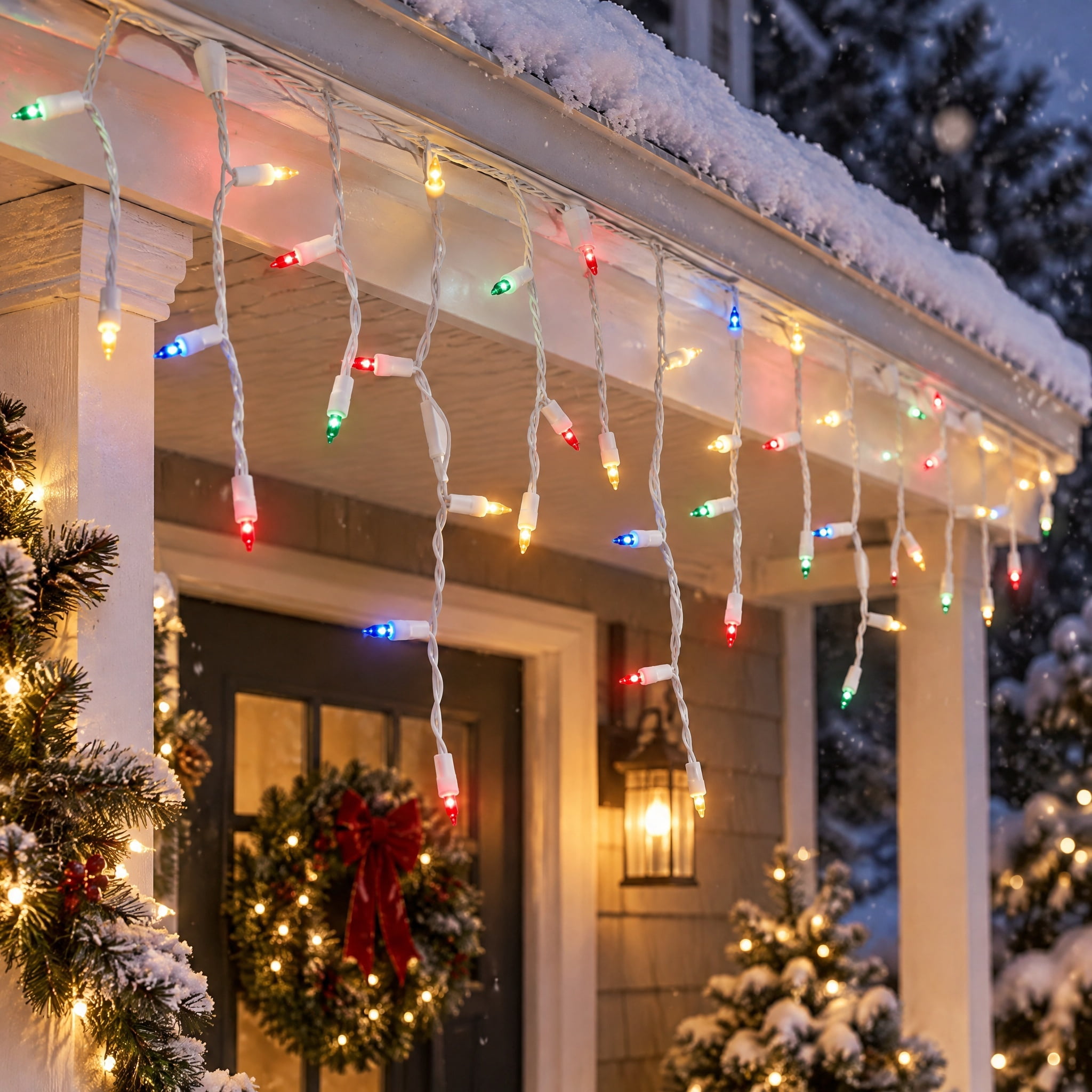 Indoor/Outdoor 200-Count LED High Density Dome Christmas Icicle Lights, Multicolor, White Wire, 15', by Holiday Time