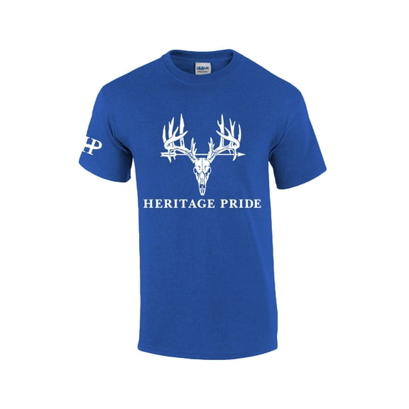 Heritage Pride Deer Head Skeleton Arrow Outdoors Men's Short Sleeve T-shirt Graphic Tee-Antique Royal-large