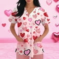 thumbnail image 3 of Womens Valentine Day Scrub Tops Love Heart Print V Neck Plus Size Quick Dry Workwear Medical Short Sleeve Nursing Uniform with Pockets Light pink S, 3 of 5