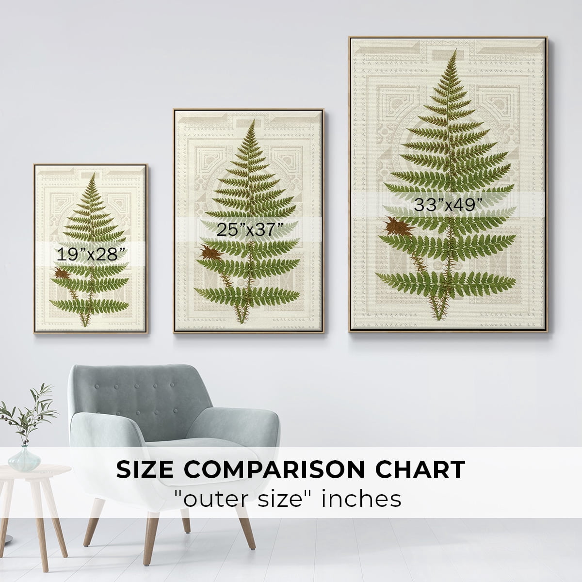 Garden Ferns V - Framed Gallery Wrapped Holiday Canvas - 17 x 25 - Natural Wood Frame