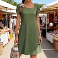 thumbnail image 4 of Admvng Women's Dresses Short Sleeve Square Neck Pocket Stretchy Casual A-Line Dress, 4 of 9