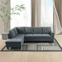 Star Home Living Marseille Linen Fabric Sectional Sofa Set in Dark Gray