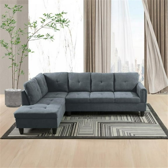 Star Home Living Marseille Linen Fabric Sectional Sofa Set in Dark Gray