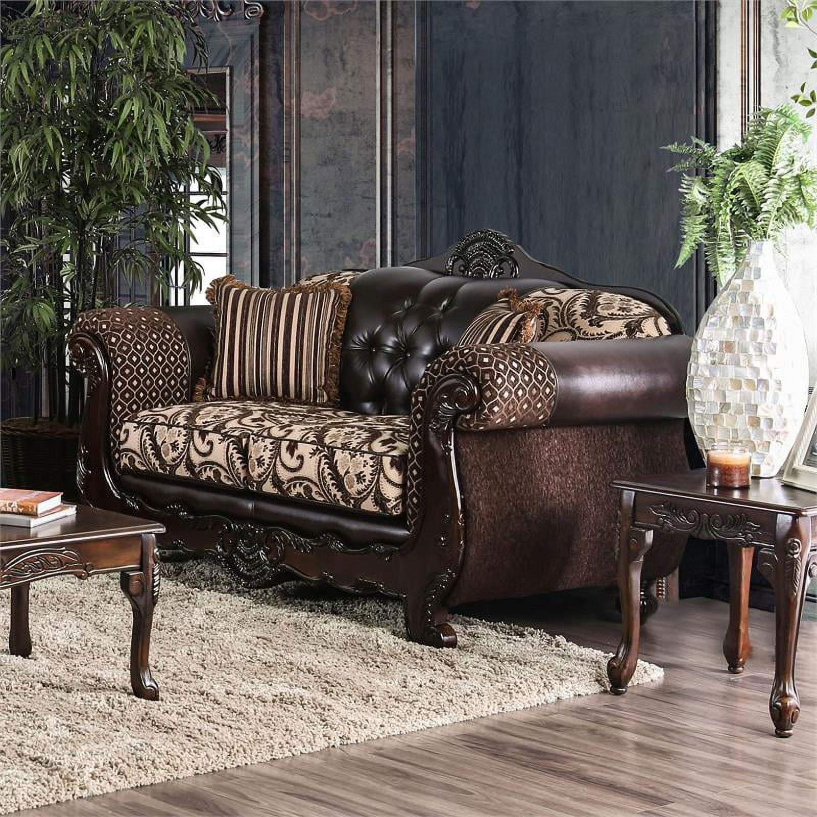 Furniture of America Chapmin 69.5 in. Dark Brown Faux Leather 2