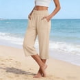 thumbnail image 5 of Bloomae Women's Capri Pants Lightweight Loose Fit Casual Palazzo Capris Elastic High Waisted Wide Straight Leg Comfy Lounge Cropped Trousers with Pockets, 5 of 6