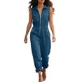 thumbnail image 3 of Taqqpue Women's Sleeveless Cargo Jumpsuit Solid Color Zip Front Romper Casual Loose Workwear Overalls Pants for Women, 3 of 10