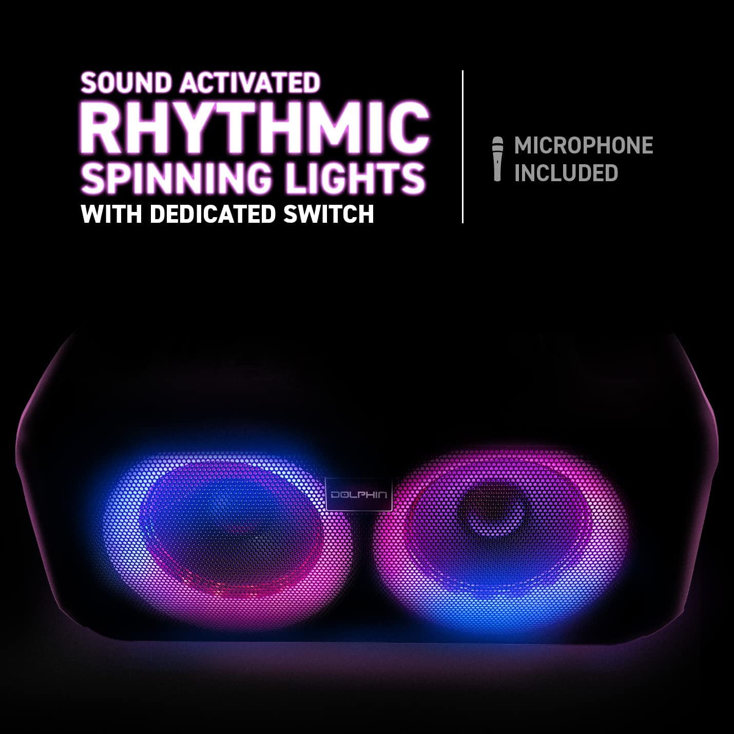 Dolphin SP-2600RBT Boombox Speaker with Mic Input & Sound-Activated Light, Bluetooth & USB, Play Music Anywhere