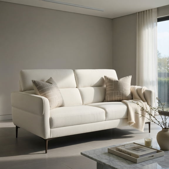 Topcobe 72.5" Modern Fabric Loveseat Sofa Couch with Adjustable Headrest, Couches for Living Room, Chair Bed Sleeper for Adults, Stylish and Comfortable Design, White