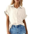 thumbnail image 1 of Women's Solid Color Casual Batwing Sleeve Button Pocket Short Sleeve Shirt, 1 of 4