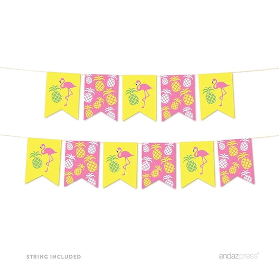 Birthday Hanging Pennant Party Banner with String, Graphics, Pink Flamingo, 5-Feet, Includes String