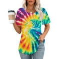 thumbnail image 2 of jtjvou Women's Going out Tops for Teen Tie Dye Tuinc Trendy Fashion Lady Oversize Short Sleeve Shirts Crewneck Shirts Summer Multicolor,M, 2 of 6