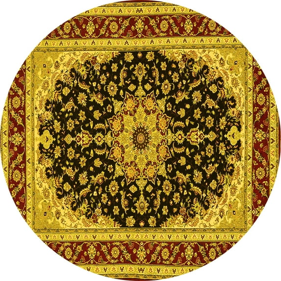 Ahgly Company Indoor Round Medallion Yellow Traditional Area Rugs, 7' Round