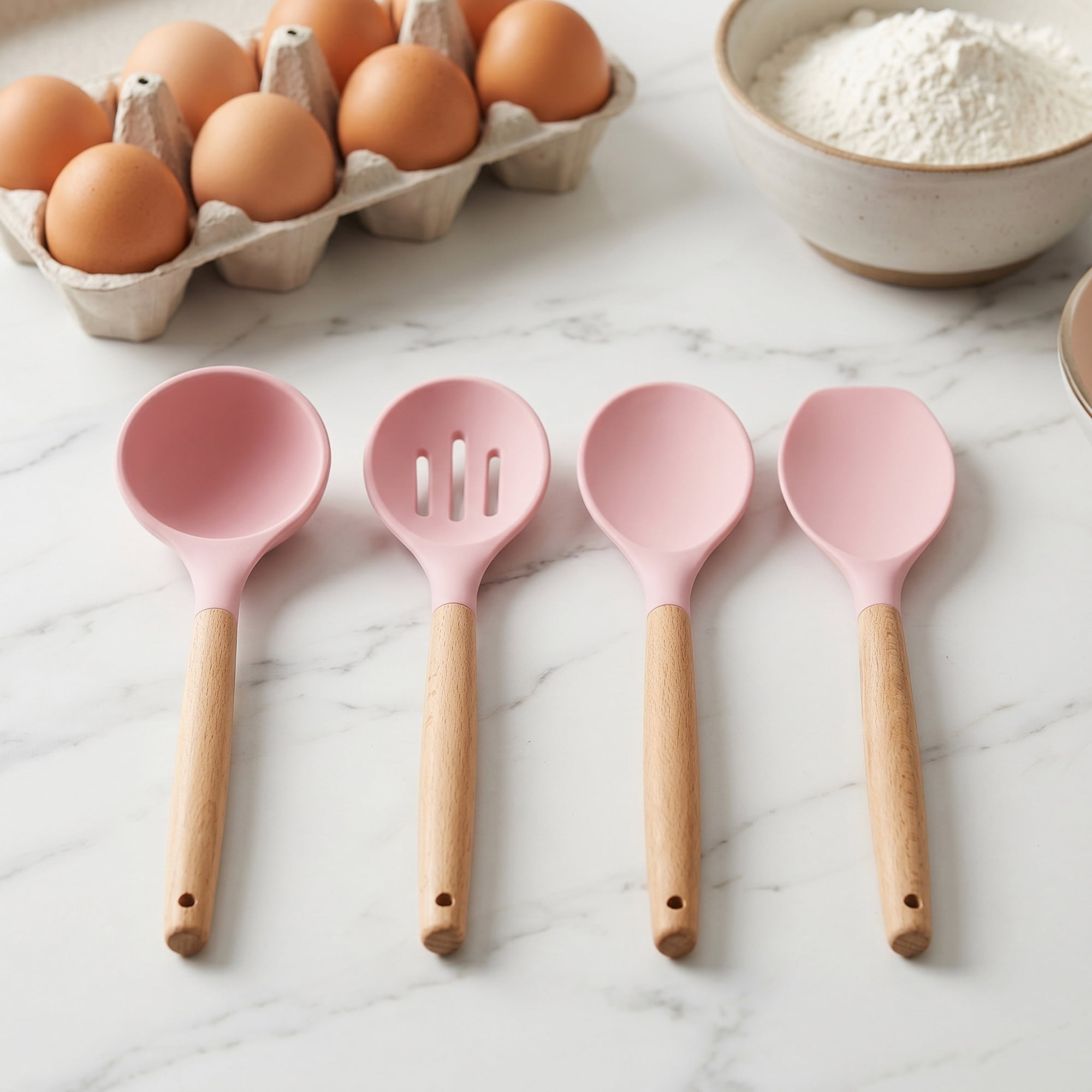 Unique Bargains 4 Pcs Cooking Utensil Set for Non Stick Cookware and Gadgets Pink