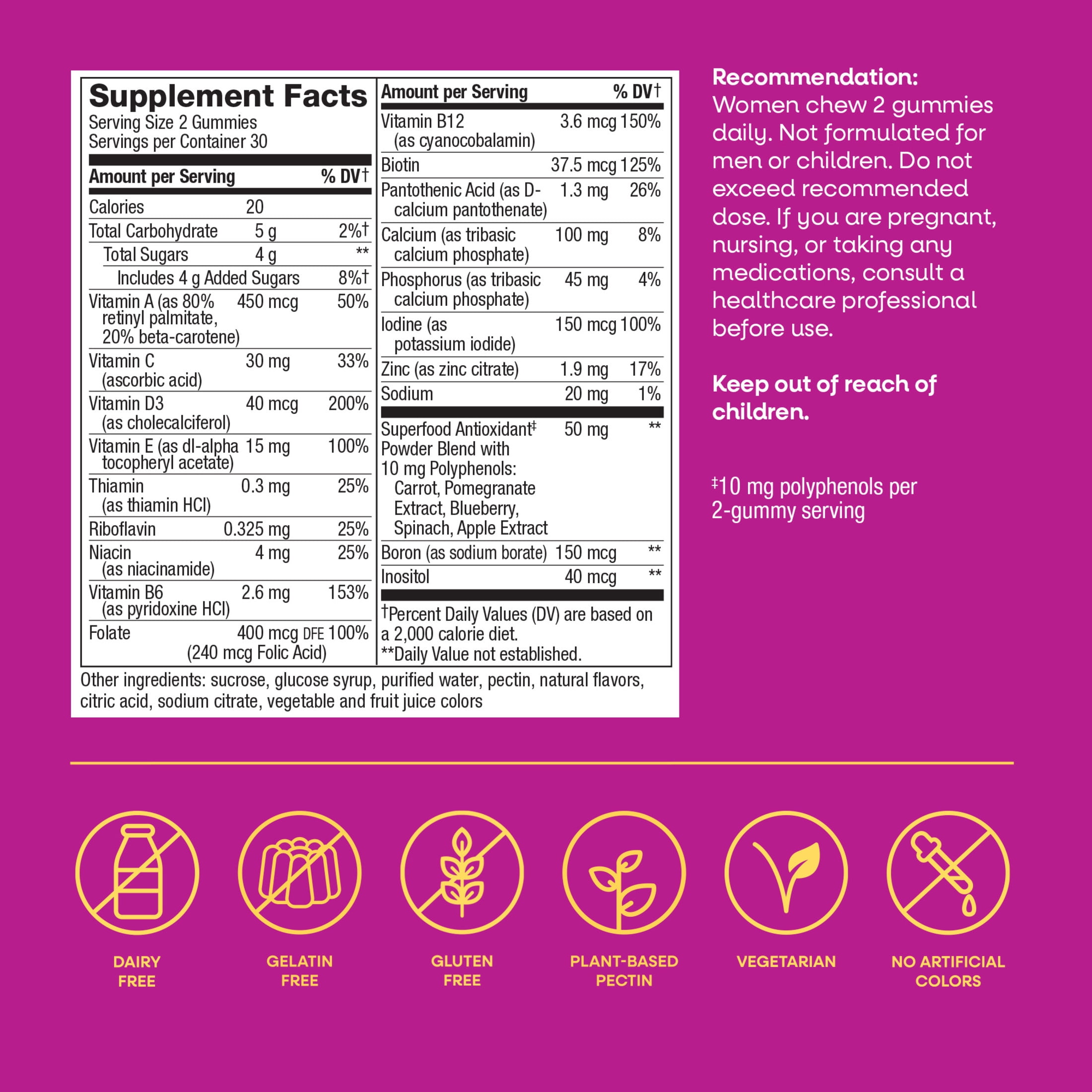 (2 pack) Nature’s Way Alive! Women’s Gummy Multivitamin, Mixed Berry Flavored, 60 Count