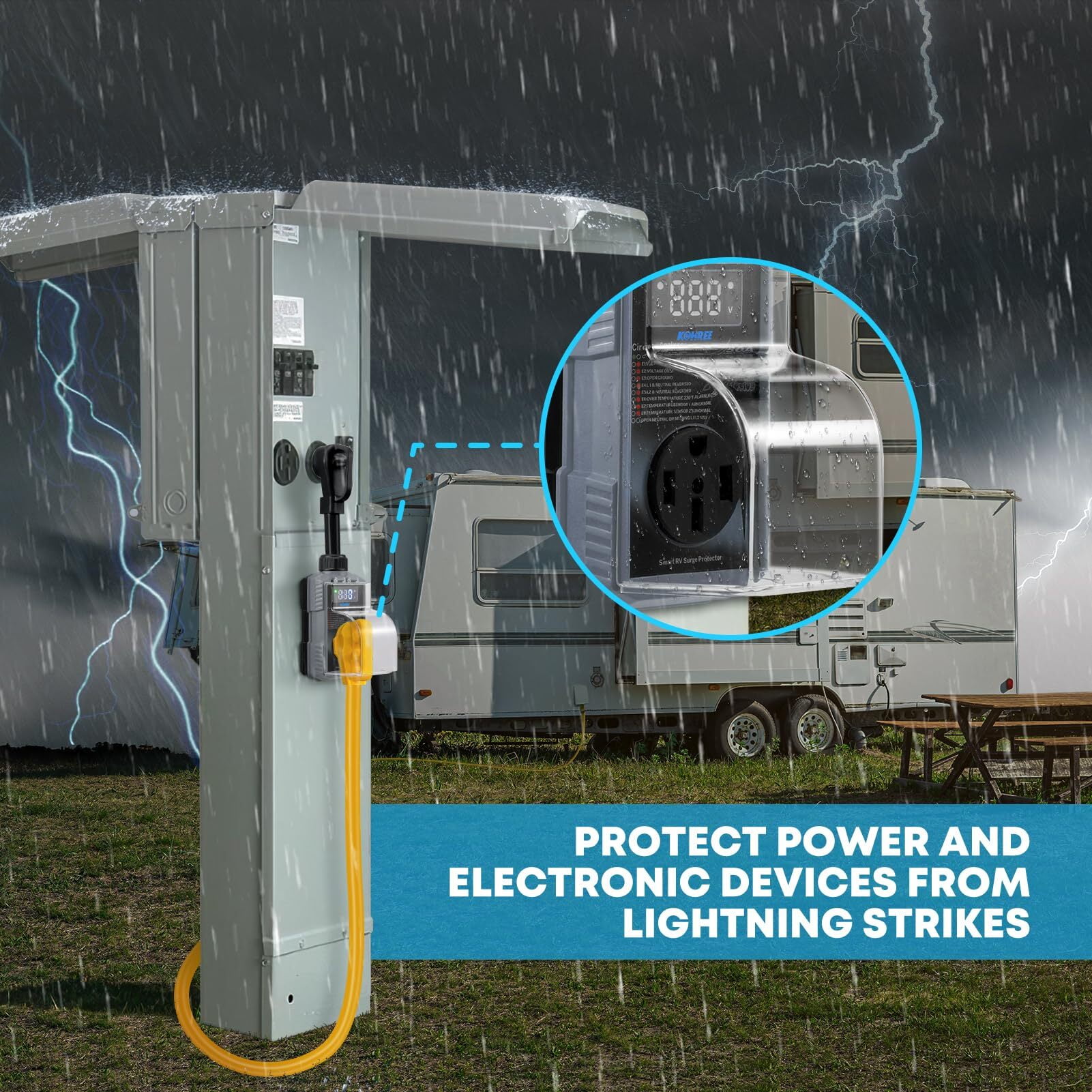 Kohree RV Surge Protector 50 Amp 12000 Joules with High/Low Voltage Protection,with LED Display Waterproof ,Auto Shut Off for Camper,Travel Trailers