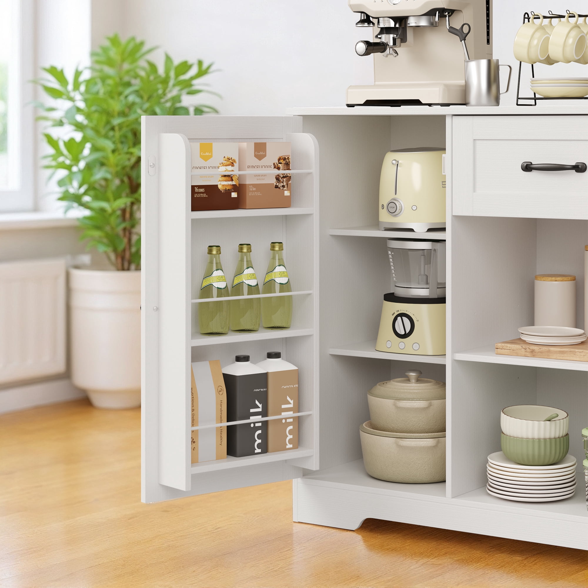 Sideboard Buffet Cabinet,Asofer Storage Coffee Bar Cabinet with Drawers, Kitchen Pantry Storage with Doors and Shelves for Kitchen and Living Room,White