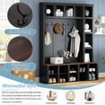 thumbnail image 4 of Harper & Bright Designs Farmhouse Hall Tree with Bench and Hooks , 4-in-1 Coat Rack with Shoe Cabinet , 76.7"H Entryway Tree with Storage and Adjustable Shelves for Living Room , Black, 4 of 16