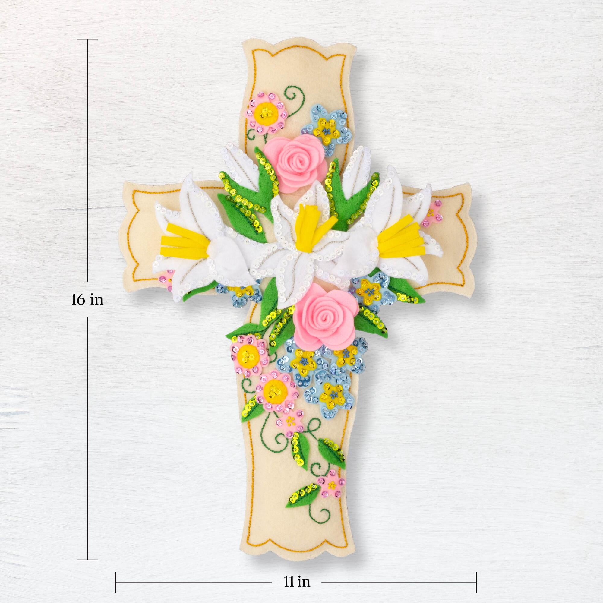 Bucilla Floral Cross 11 x 16 in Felt Applique Wall Hanging Kit