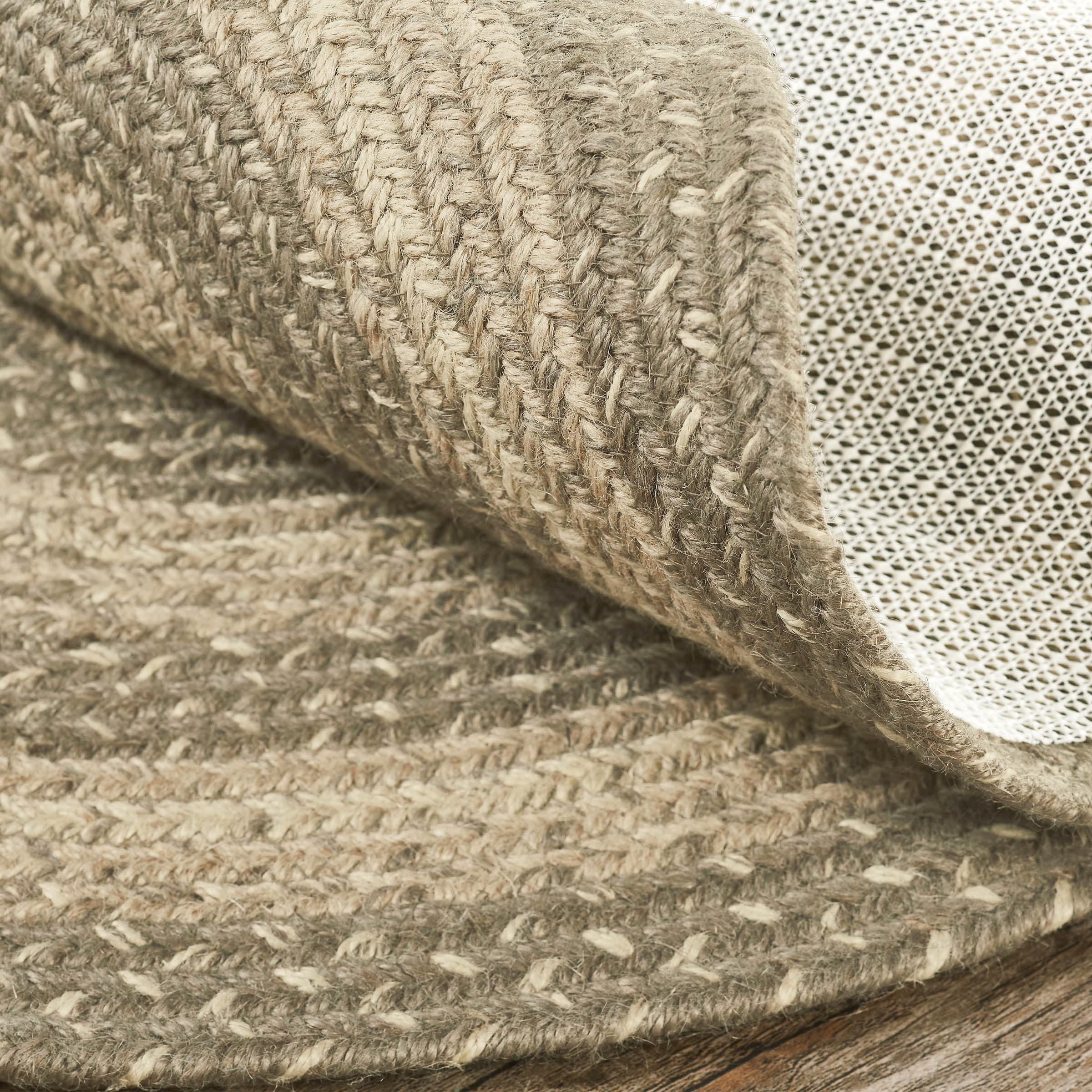 VHC Brands Cobblestone Rug with PVC Pad, Jute Blend, Oval, Tan Grey White, 20x30 inches
