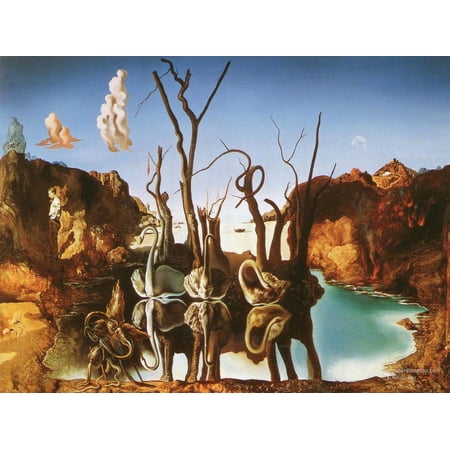 22"x16" Fine Art Quality Poster :: Salvador Dali Swans Reflecting Elephants