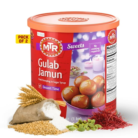 MTR Gulab Jamun - OKA4 Traditional Indian Sweet - Soft & Melt-in-the-Mouth Texture - Easy to Prepare at Home - No Preservatives - 35.7 oz (Pack of 2)