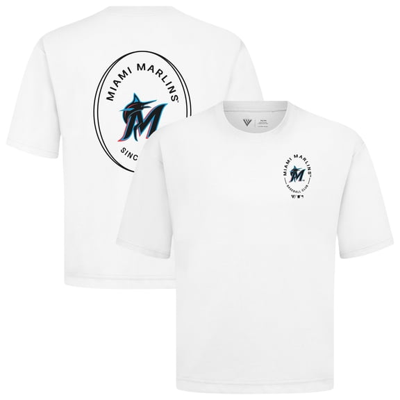 Men's Levelwear White Miami Marlins Signet Oversized Luxe Signature Knit T-Shirt