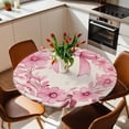 thumbnail image 2 of Pink Bow Wreath Elastic Fitted Round Table Cover Flower Leaf Waterproof Outdoor Tablecloth for Holiday Party, Picnic, Patio & Dining Fits Tables Up to 45"-54", 2 of 8