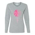 thumbnail image 2 of Wild Bobby, Faith Pink Ribbon Sunflower, Breast Cancer Awareness, Women Graphic Long Sleeve Tee, Heather Grey, Small, 2 of 5