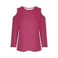 thumbnail image 4 of Gaecuw 3/4 Sleeve Tops for Women Summer Plain Cold Shoulder Sleeve Tees Crewneck Comfort Shirts Pullover Tops Three Quarter Blouse Trendy T Shirts Dressy Holiday Cute Pink XL, 4 of 6