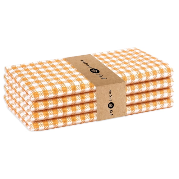 Native Fab Gingham Check Fabric Cotton Cloth Napkins Reusable 16x16 Set of 4 - Mustard Yellow