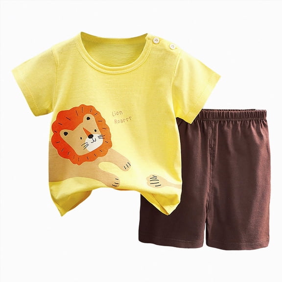 UAYOTSE Baby Toddler Boy Summer Outfits 6 12 18 24 Months 2T 3T 4T Short Sleeve Animal Print T-Shirt Shorts Set Clothes,Sizes 5-6 Years