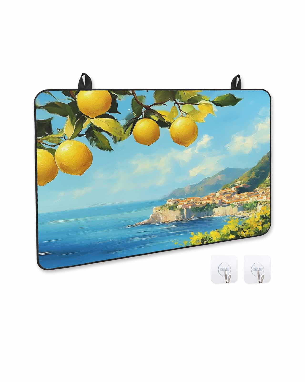 nqOlkjepod Large Induction Cooktop Protector Mat 24"x21", Summer Lemon Stove Top Covers for Electric Stove, Coastal Ocean Beach Mountain Town Stove Burner Cover Mats, Glass Top Stove Cover