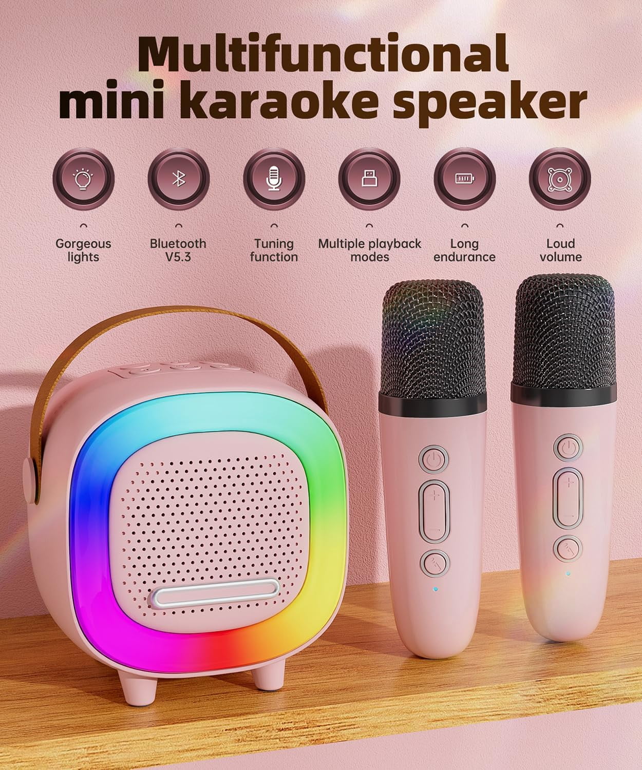 Mini Karaoke Machine Speaker for Kids Adults, Portable Bluetooth with 1 or 2 Wireless Microphones, Children's Day Birthday Gift Ideas for Toys for Teens Boys and Girls Aged 4, 5, 6, 7, 8, 9, 10, 12+