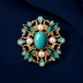 thumbnail image 3 of SmartBy Palace Style Women Retro Brooch Green Rhinestones Faux Pearls Exquisite Pin Vintage Suit Lapel Buckle Badge Outfit Accessories, 3 of 6