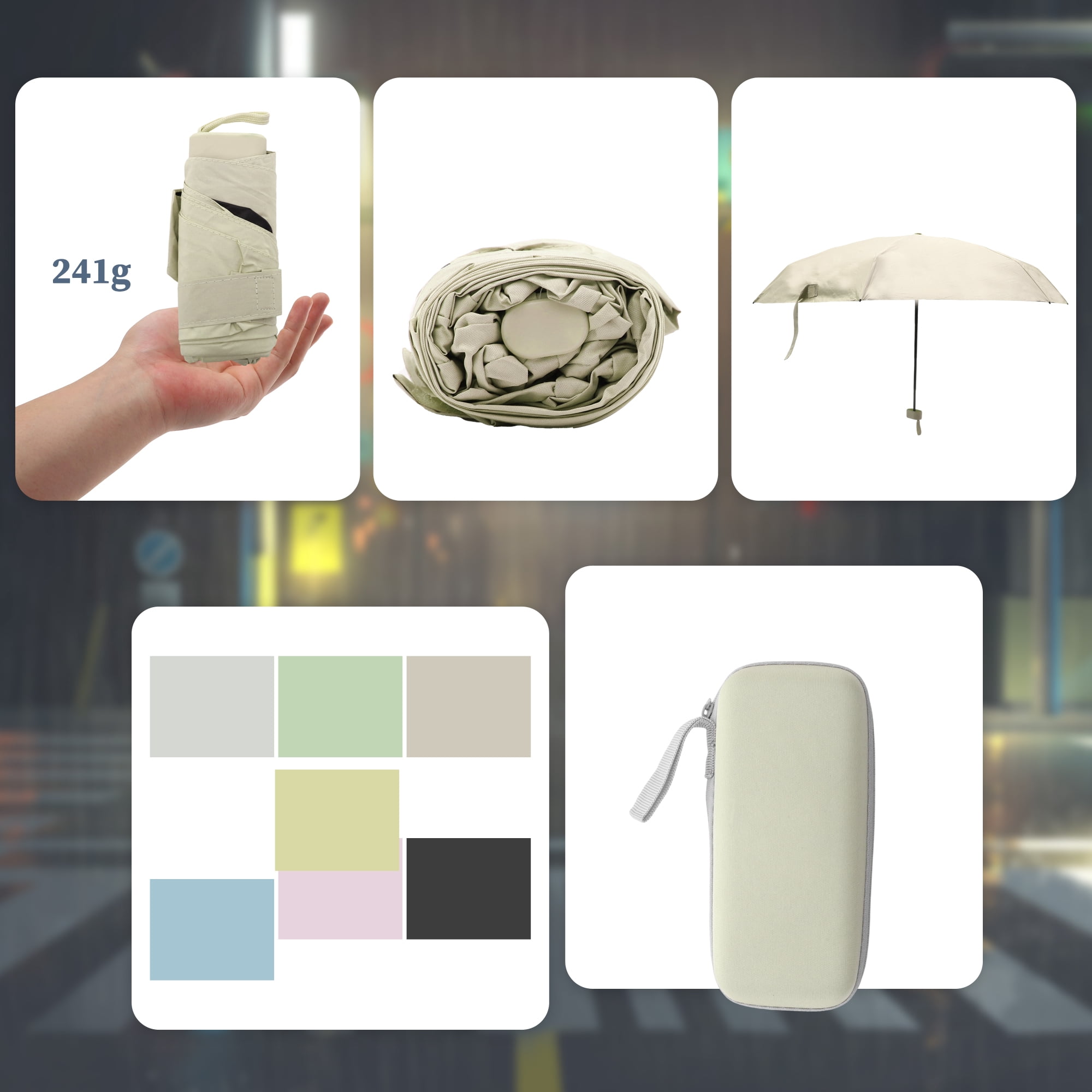 Unique Bargains Mini Umbrella with Storage Box Windproof Folding Umbrella Beige